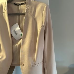 Beige Blazer with faux leather accents